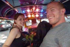 Caitlin and Ty touring Bangkok in a Tuk Tuk